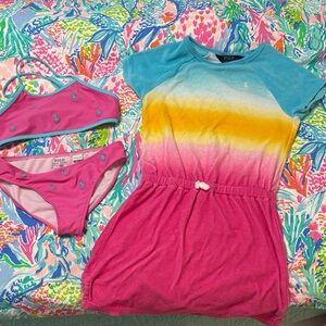 Polo by Ralph Lauren Pink Ombre Terry Cover-Up with Hot Pink Bikini Set